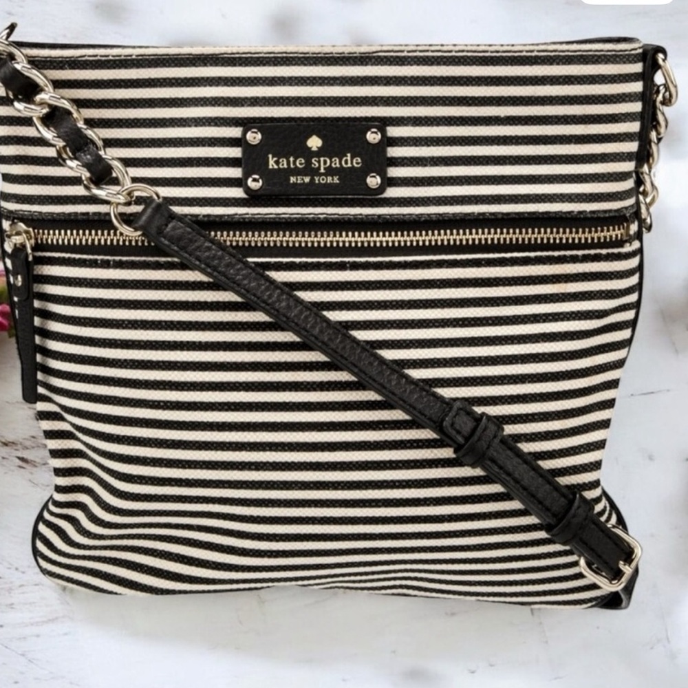 Kate Spade Black and White Striped Shoulder Bag